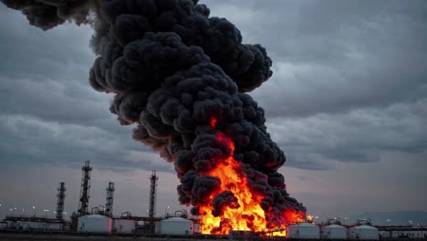 large fire at oil refinery