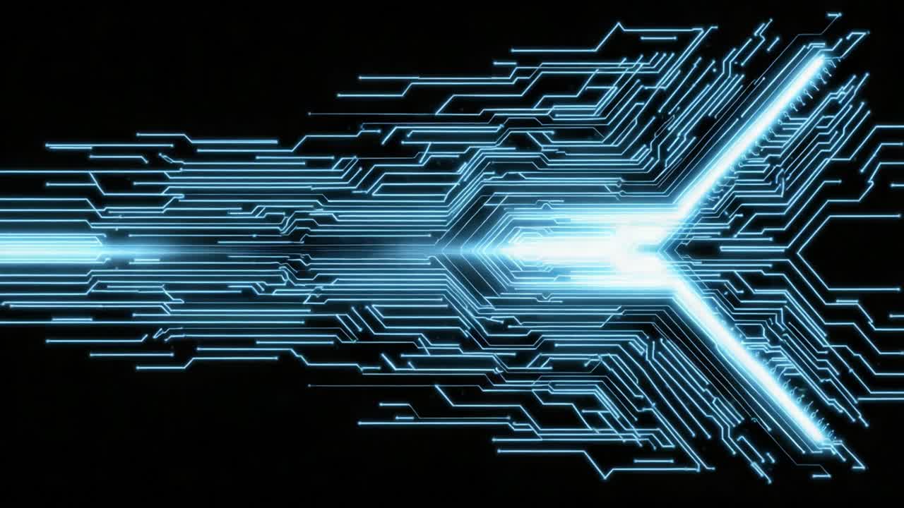 Dynamic Blue Light Patterns Representing High-Speed Data Flow in a Futuristic Circuit Design, Emphasizing the Intersection of Technology and Speed