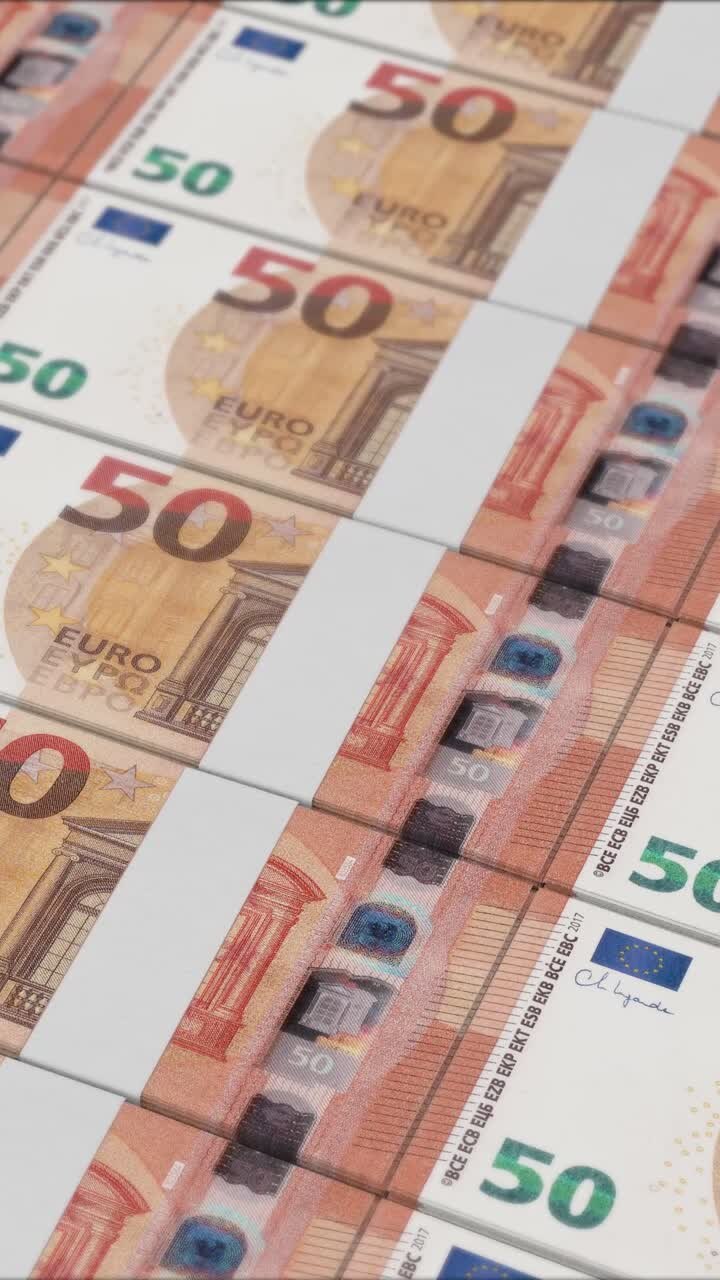 vídeo vertical de la impresión de billetes de 50 euros por una imprenta de dinero