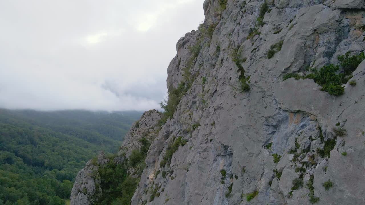 Drone footage of a climbing cliff in the Pyrenees moutains at Tarascon sur Ari&egrave;ge