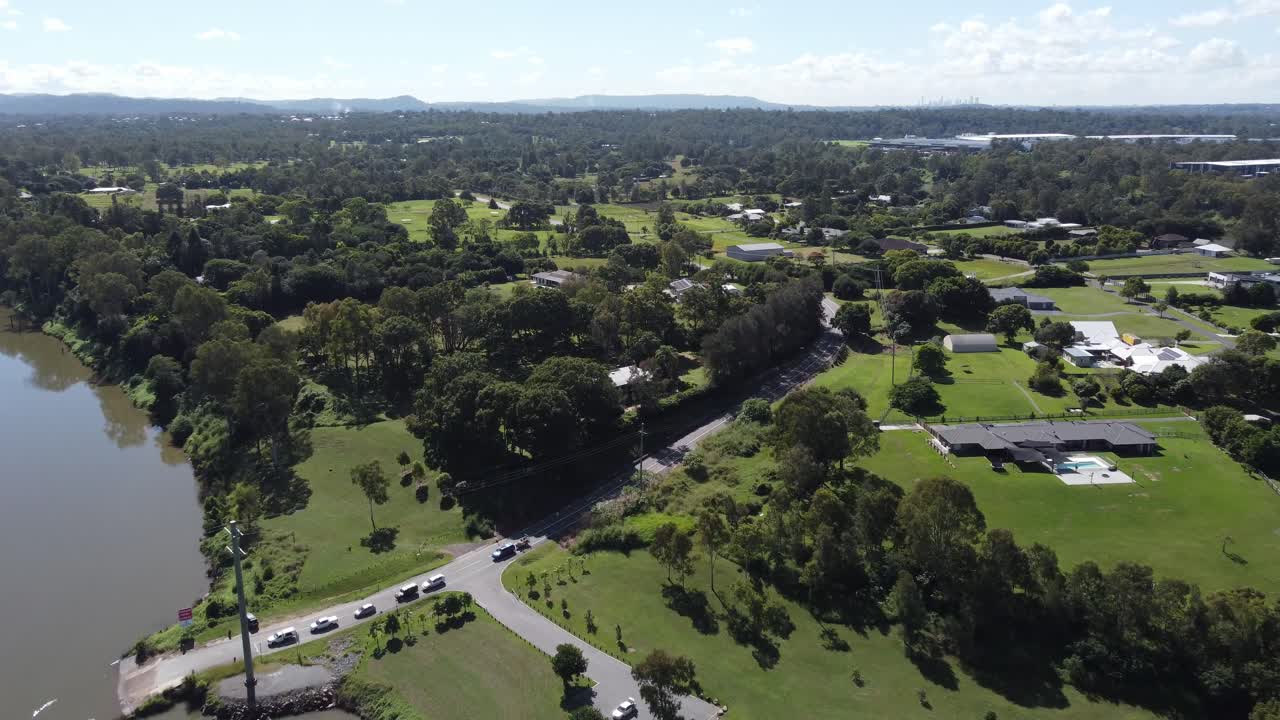4K Aerial Video of a lush green rural suburb in Australia