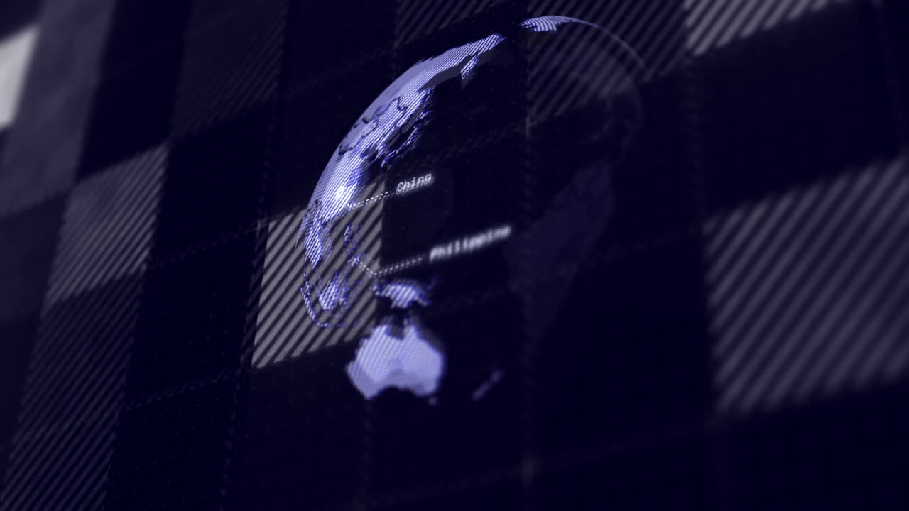 Animation of globe over data processing on dark background