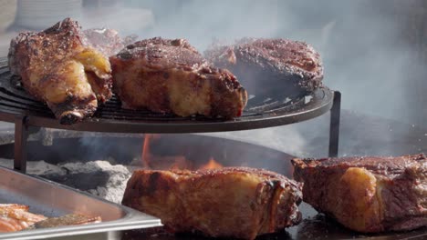 Cleaning-a-barbecue-of-grilled-steak-meat-with-flame-and-coal