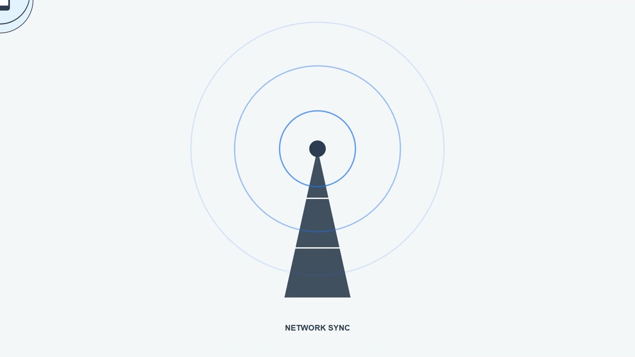 Animated Network Sync Icon with Radiating Signal Waves