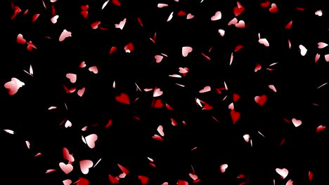 animation of the falling rotating red sparkles in shape of hearts.