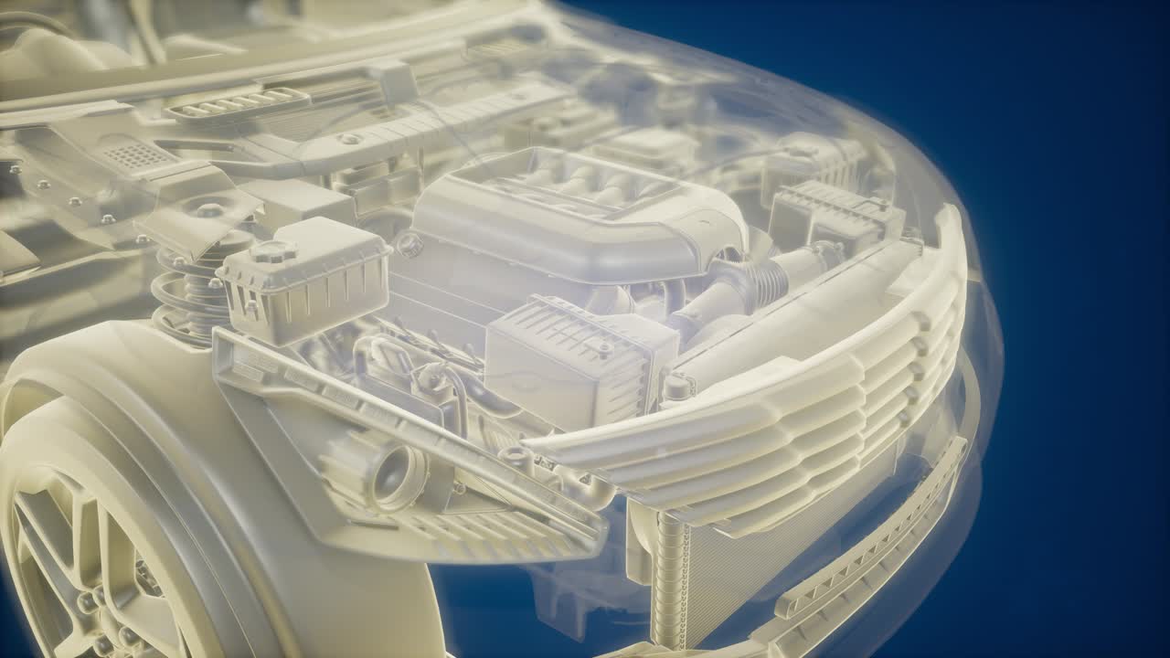 animación holográfica de un modelo de coche de wireframe en 3d
