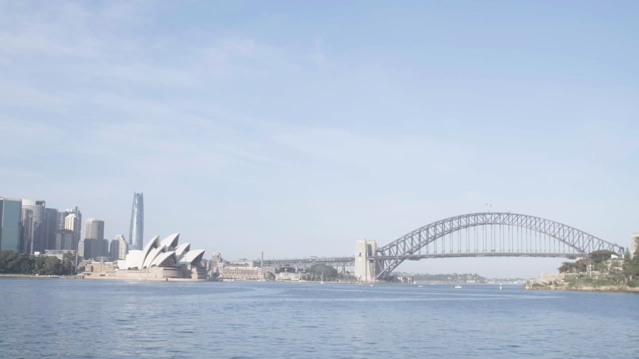 panorama de la ópera de sydney y el puente del puerto de sydney durante el día por el puerto de sydney en nueva gales del sur, australia