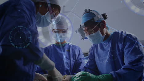 animation of network of connections over surgeons in operating theater
