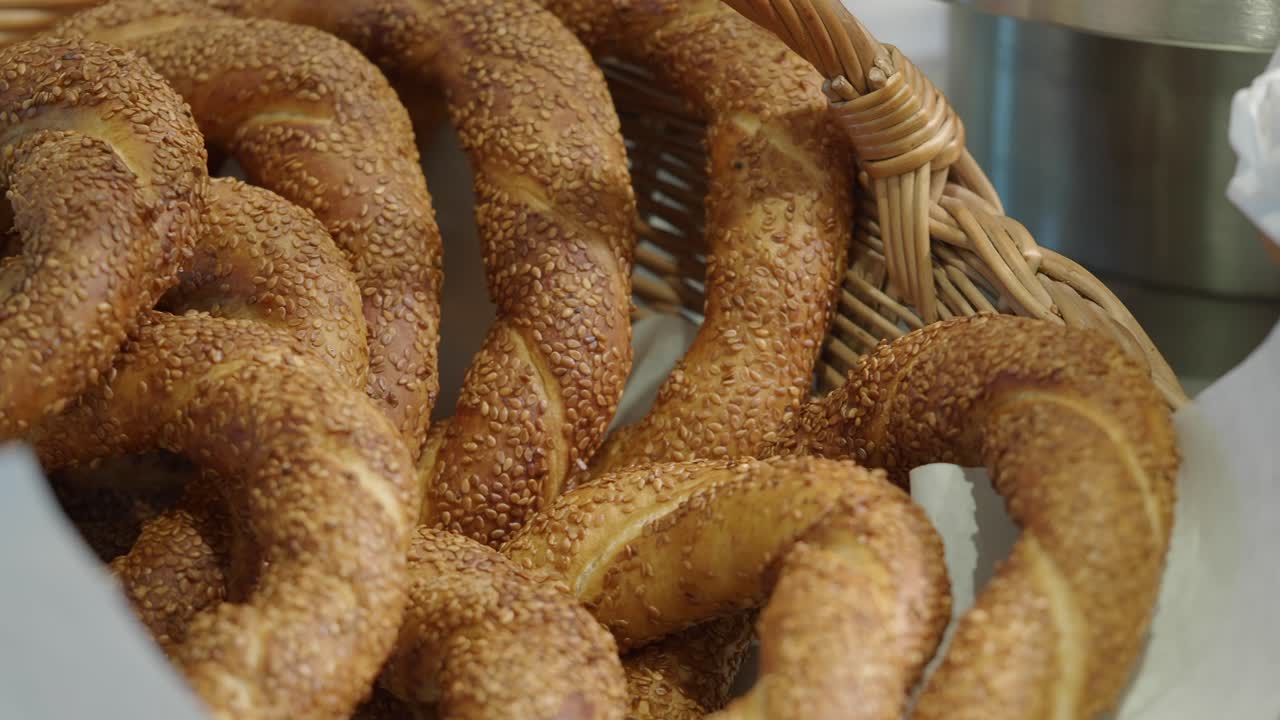 Freshly Baked Turkish Simit in a Basket
