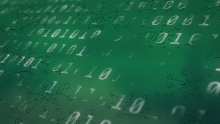 Animation of network of connections and numbers over data processing