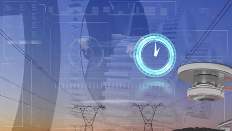 animación de relojes que se mueven rápidamente, engranajes y procesamiento de datos financieros.