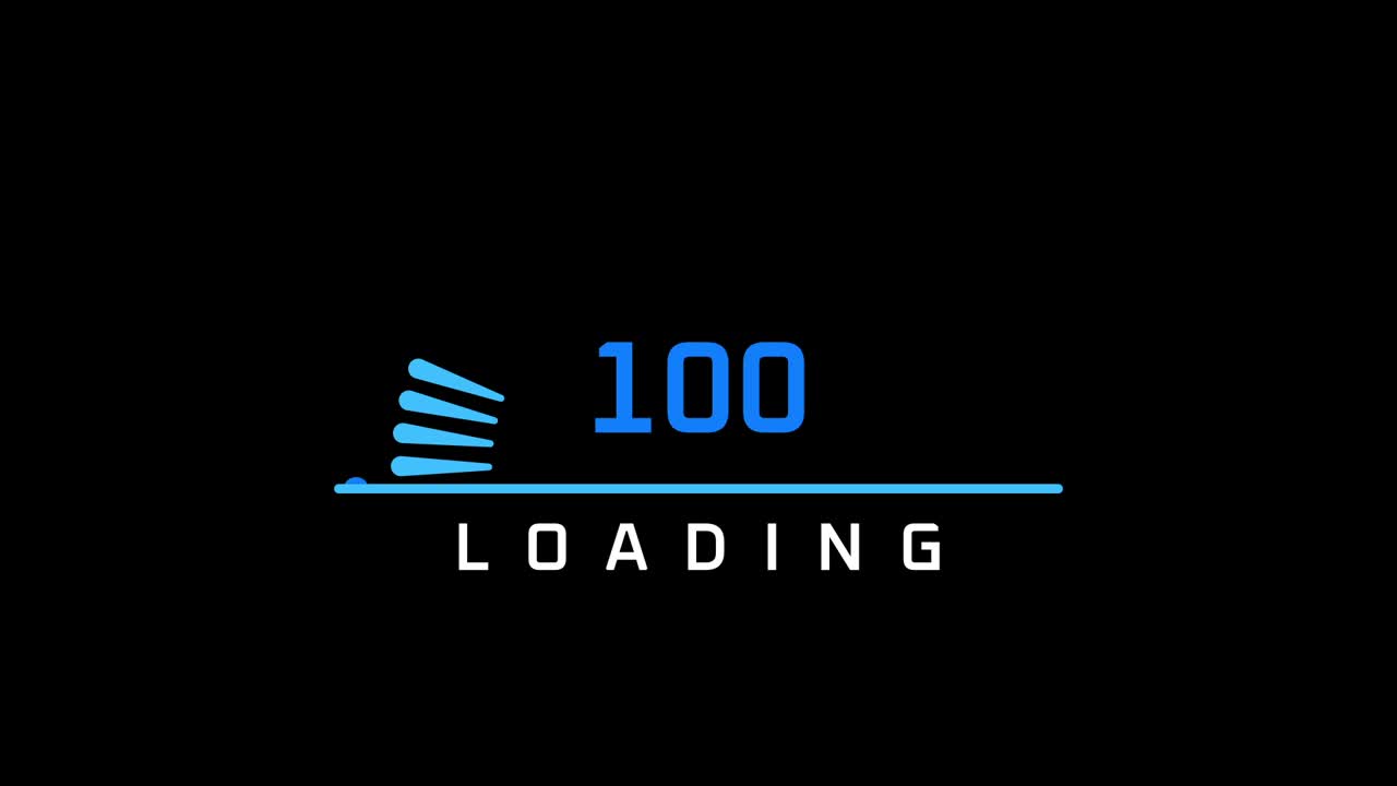 Loading Interface After Effect Animation Template with arc bars, progress line and number on black background