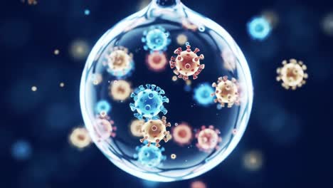 microbial dynamics: a detailed exploration of viral structures within a microscopic bubble, highlighting the intricacies of pathogen interactions and biological processes
