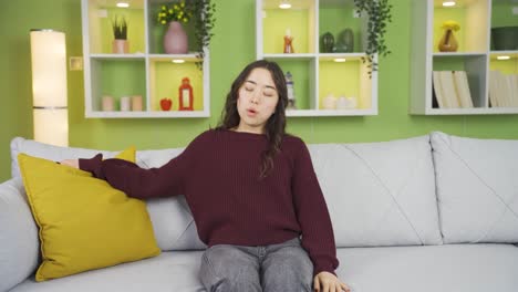portrait of young asian woman with end of day stress and tiredness.