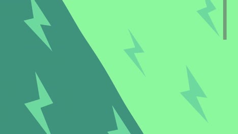 Animation-of-blue-thunderbolt-shapes,-flicking-on-dark-green-and-pale-green-background