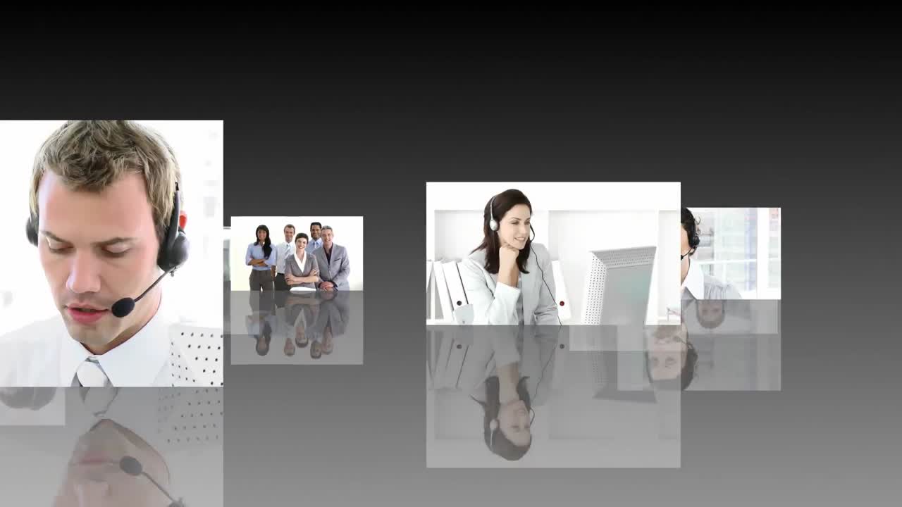 hd foootage vuela a través de un centro de llamadas