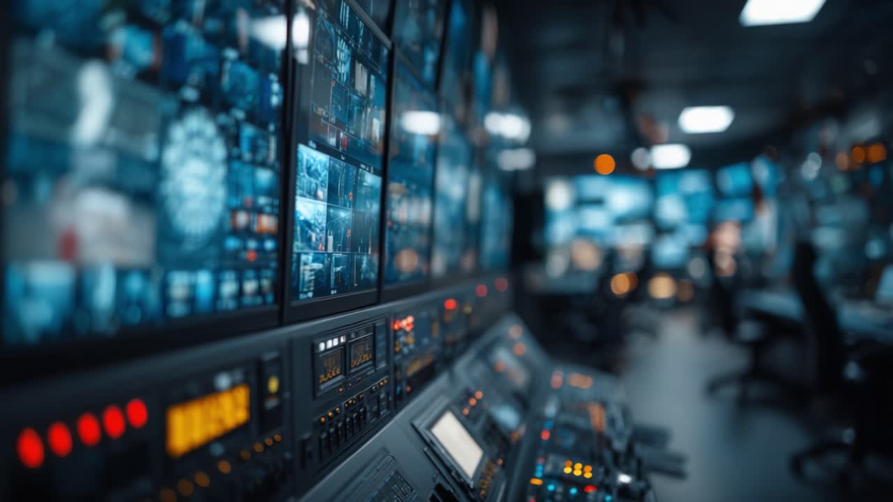 A High-Tech Broadcast Control Room Showcasing Multiple Screens and Advanced Equipment for Live Television Production and Monitoring Activities