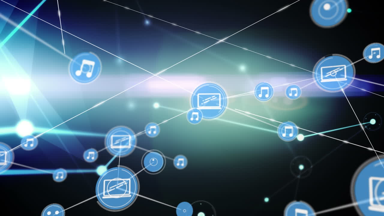 파란색 배경에 아이콘으로 연결 네트워크의 애니메이션