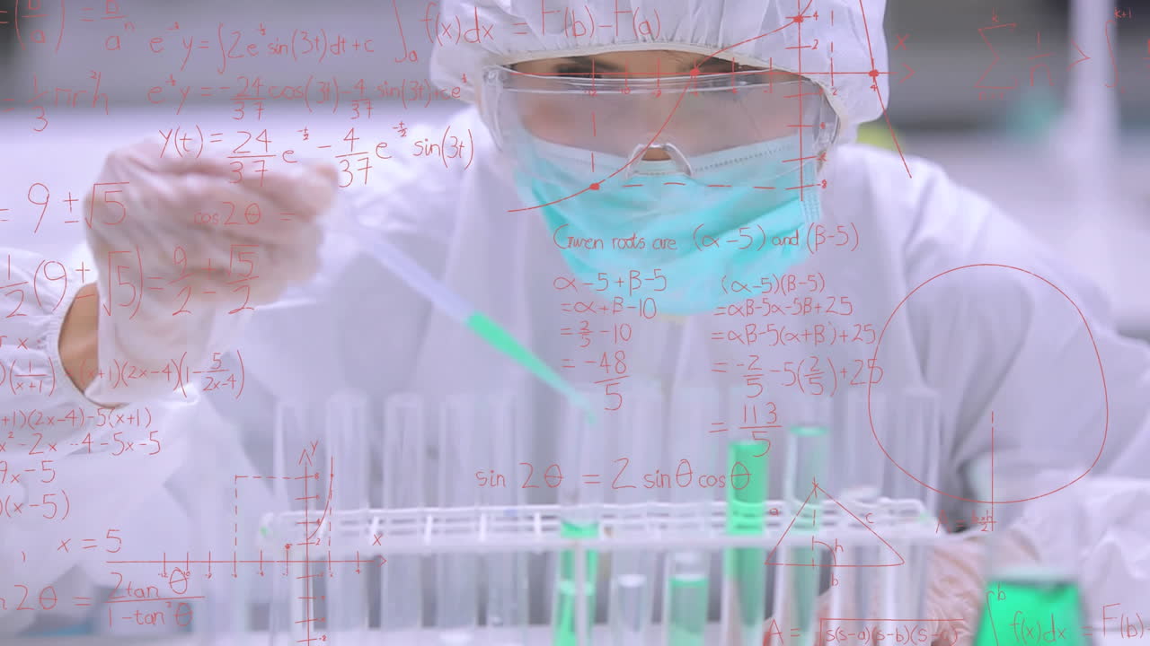 과학적 기호에 대한 실험을 수행하는 과학자 애니메이션