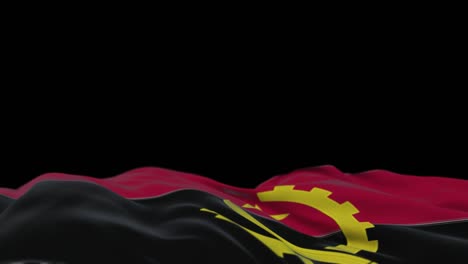 angola fabric flag waving on the wind loop. angolan embroidery stitched cloth banner swaying on the breeze. half-filled black background. place for text. 20 seconds loop.