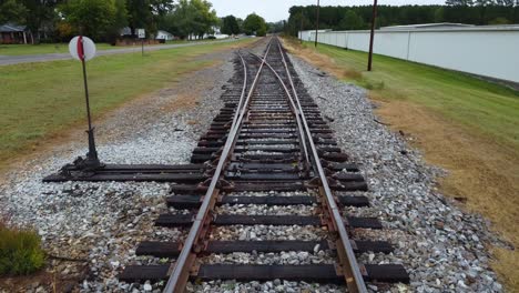 drone shot of abandoned railroad track in north carolina