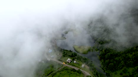 aerial view of parbati lake in gatlang village, rasuwa, nepal