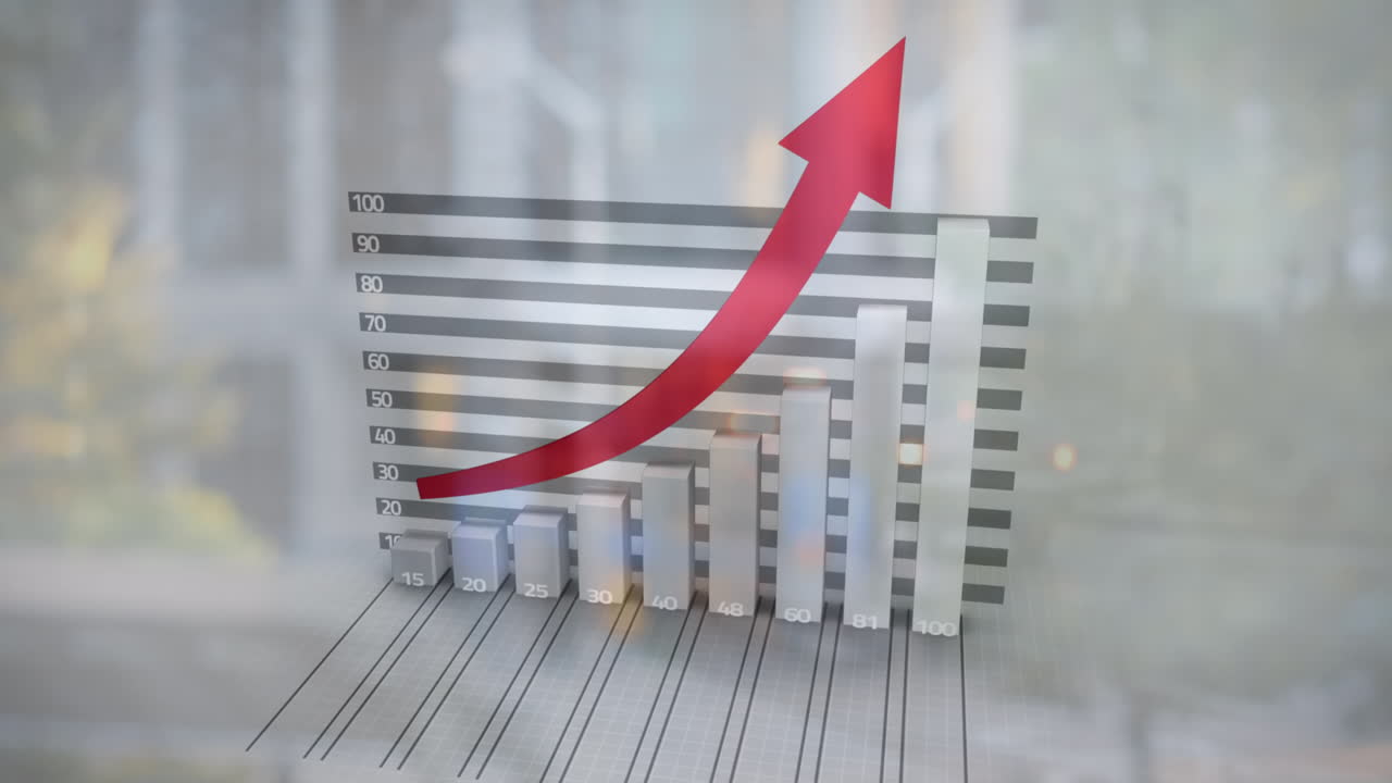 도시 위의 빨간 화살표로 금융 데이터 처리의 애니메이션