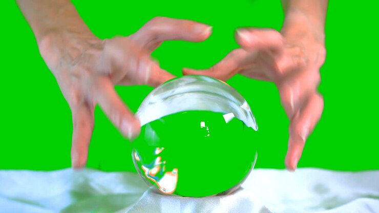 Sfera di cristallo magica della profezia con sfondo green screen