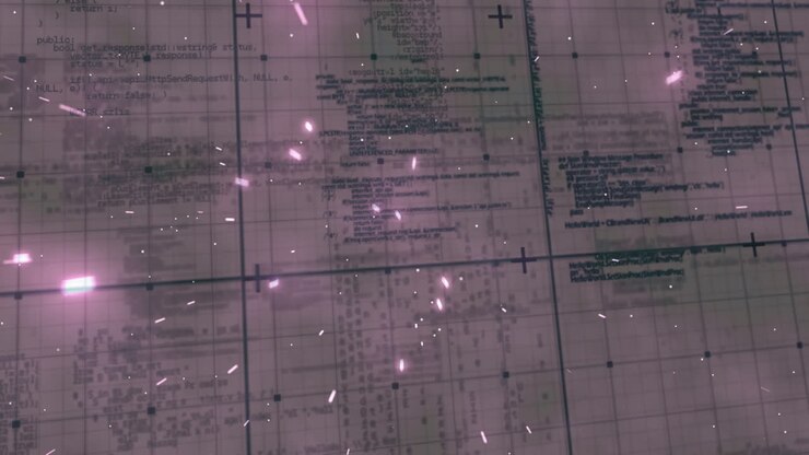 Animation of data processing over purple lights in background