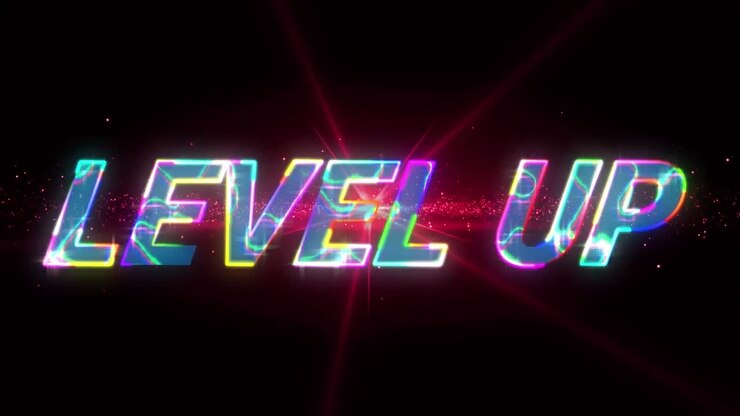 Animation of level up and lights on black background