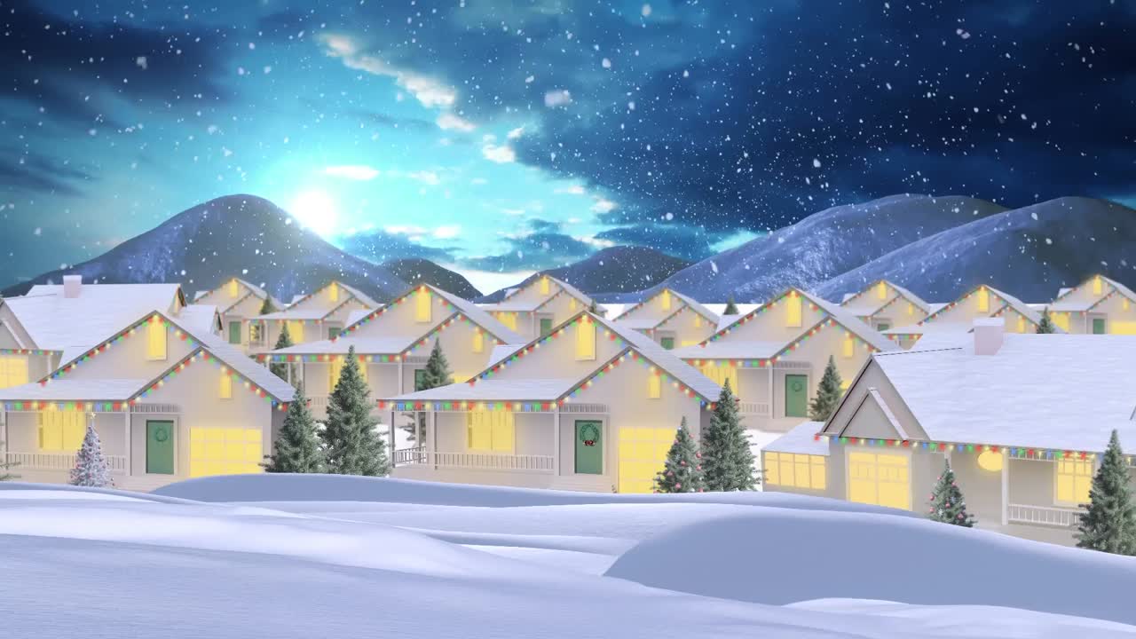 겨울 풍경 에서 집 위 에 눈 이 떨어지는 애니메이션