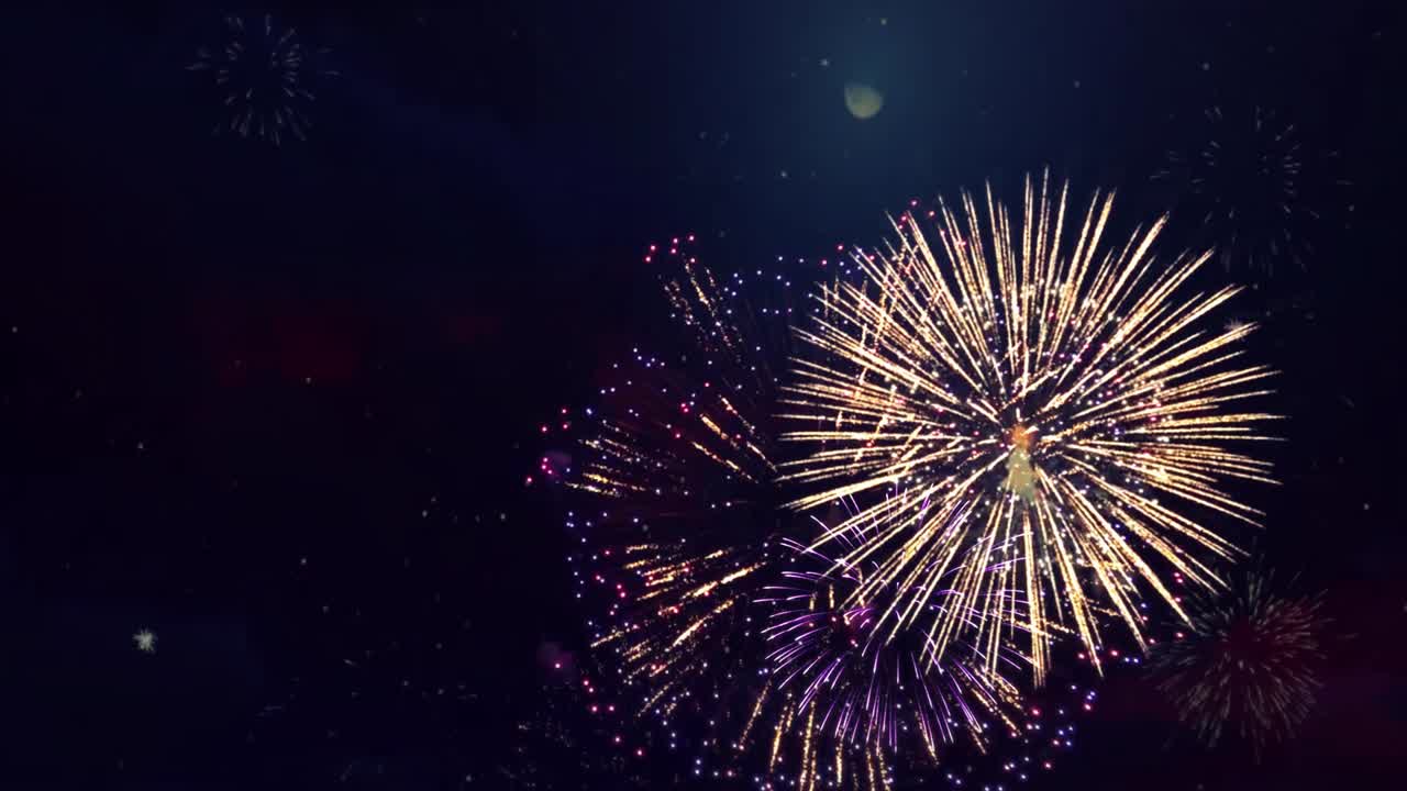 Real Fireworks 4k on Black Background loop Sky on Futuristic Fireworks Festival show