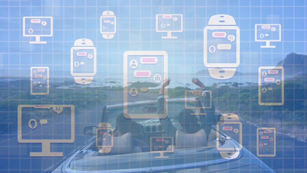 도로 위의 통신 장치 및 ai의 아이콘의 애니메이션