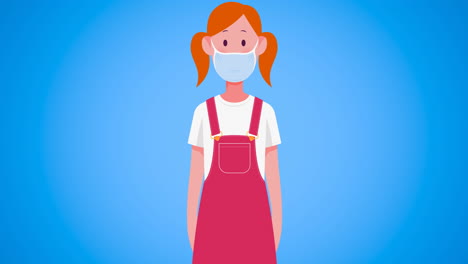 animación de una chica con una máscara facial sobre un fondo azul