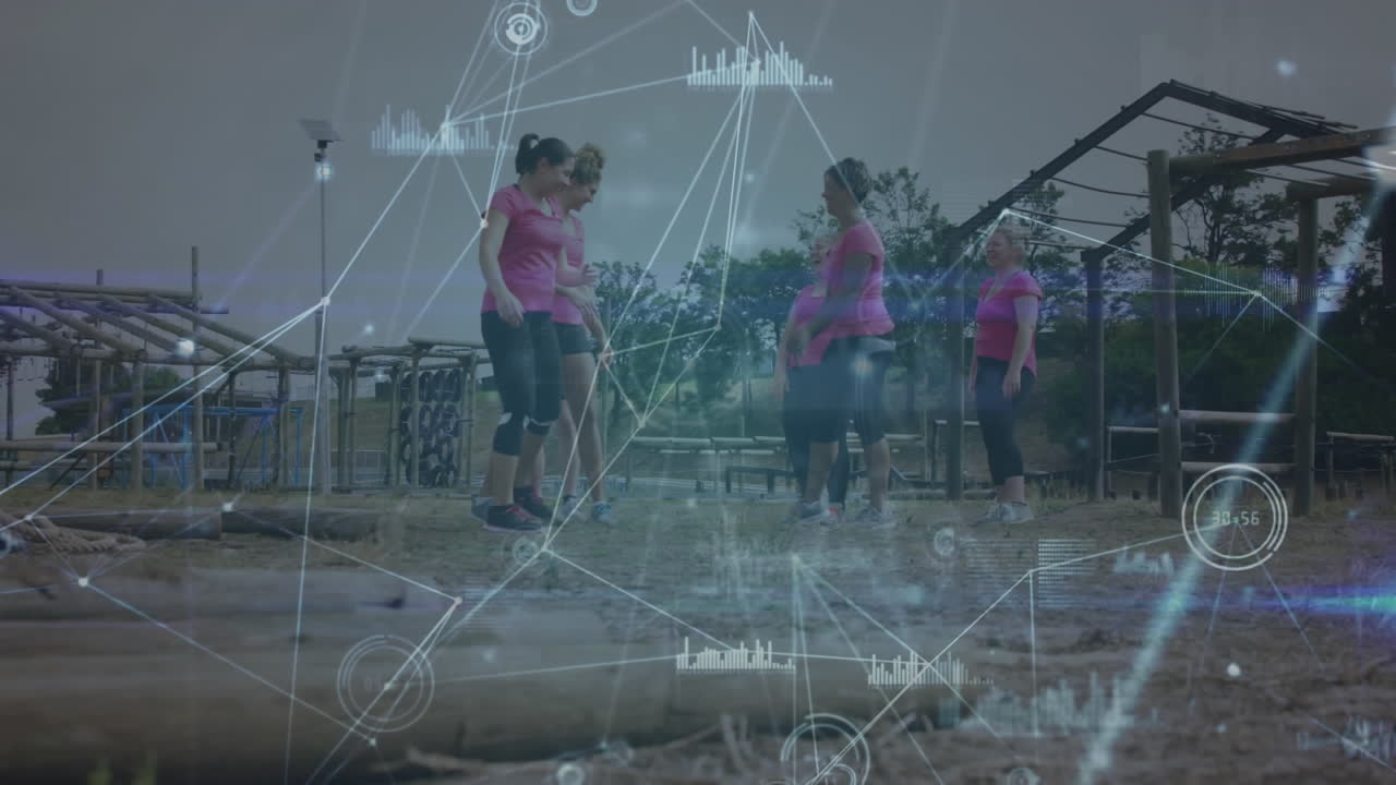 장애물 코스에서 다양한 여성에 대한 데이터 처리의 애니메이션