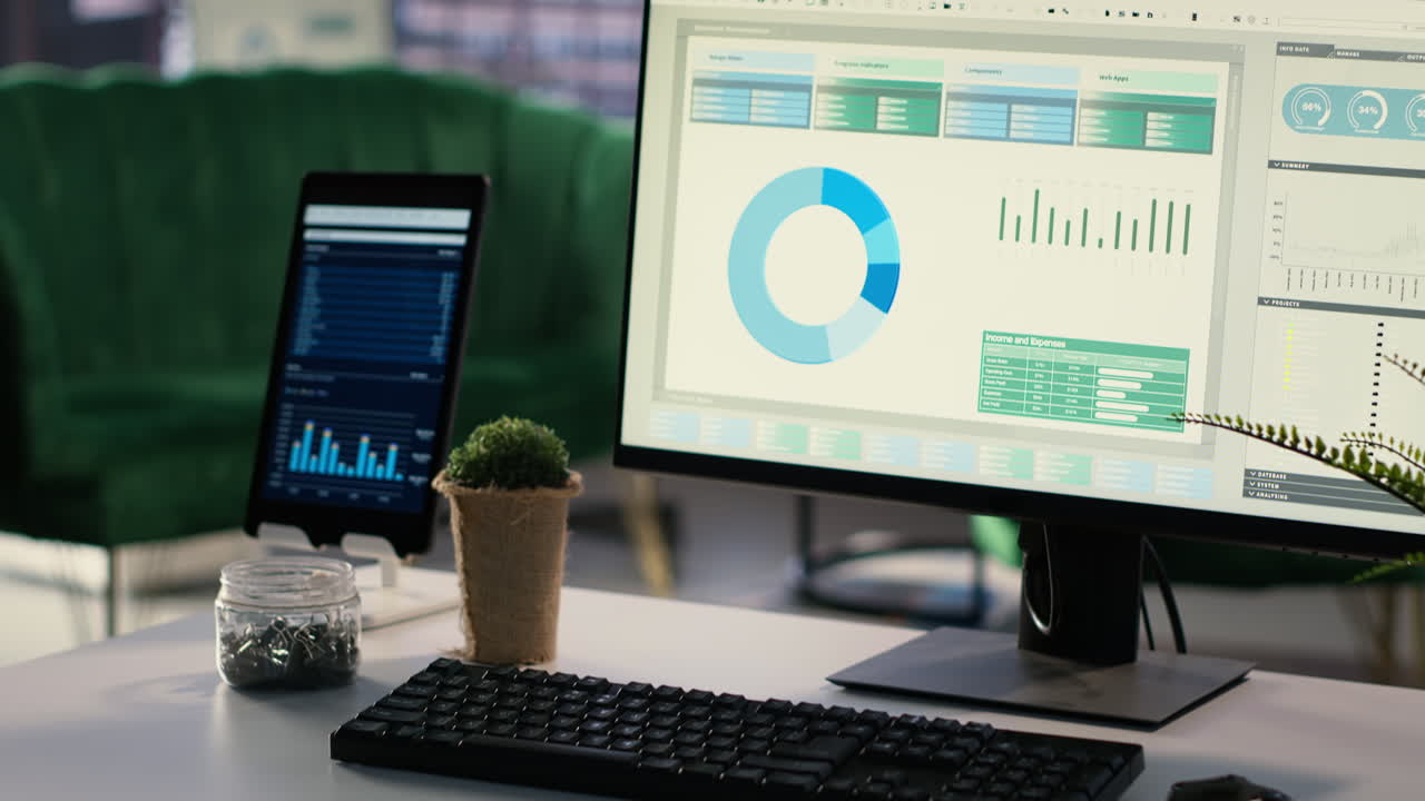 espacio de trabajo de oficina moderno con herramientas de análisis de datos