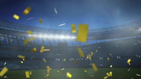 Animation-of-gold-confetti-falling-over-sports-stadium