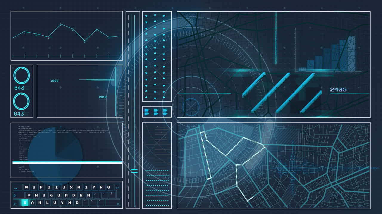 Animation of data processing on black background