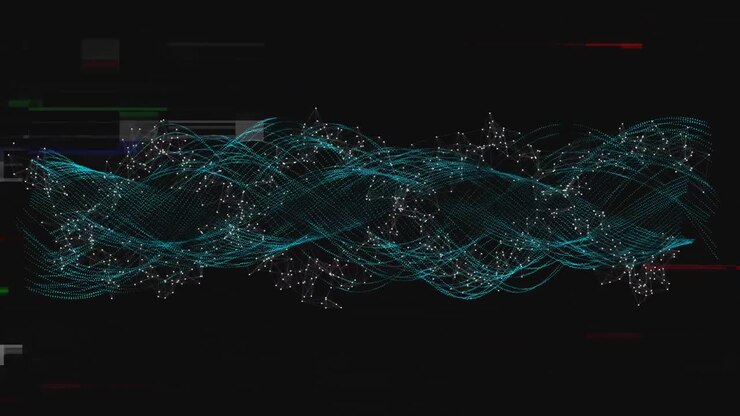 DNA helix rotating with wavy lines and glitching effect