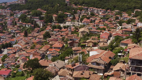 panoramic aerial view of terracotta roofs in the historic city of veliko tarnovo