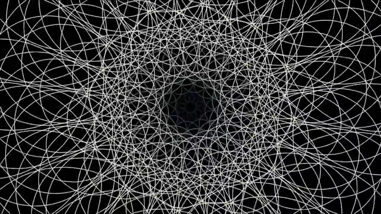 Animazione geometrica astratta di motivi circolari bianchi in rotazione