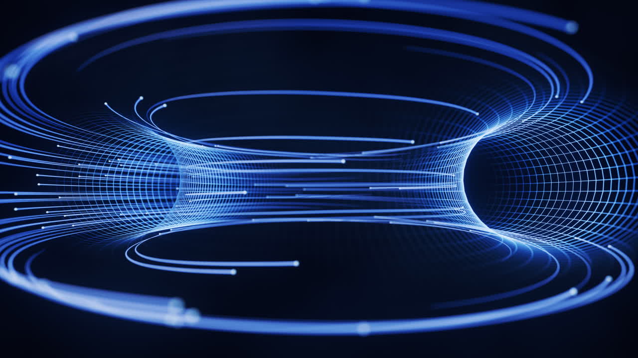 przepływające linie cyfrowe z cyberprzestrzenią w tle, rendering 3d.