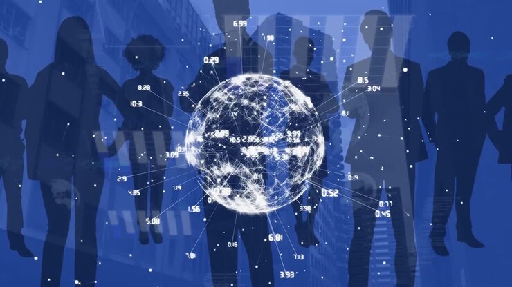 Animazione di un globo con una rete di connessioni su professionisti