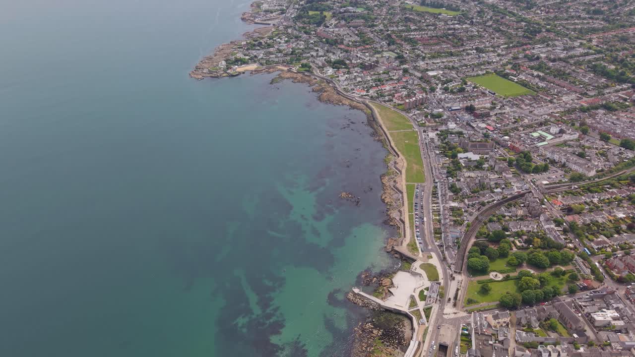Aerial view of Dún Laoghaire coastal town, scenic and serene atmosphere