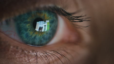 eye, monitor reflection and woman with online