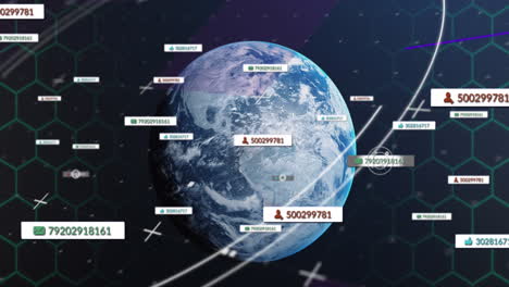 animation of media icons and scope scanning over globe