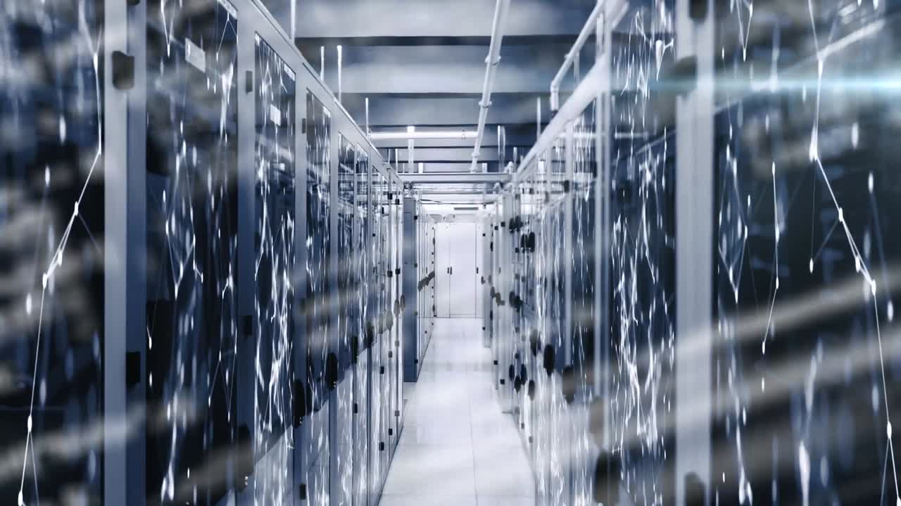 animación del procesamiento de datos en la sala de servidores