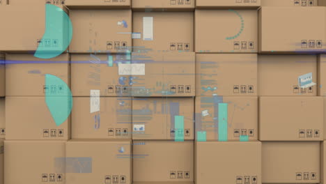animación del procesamiento de estadísticas sobre cajas de cartón