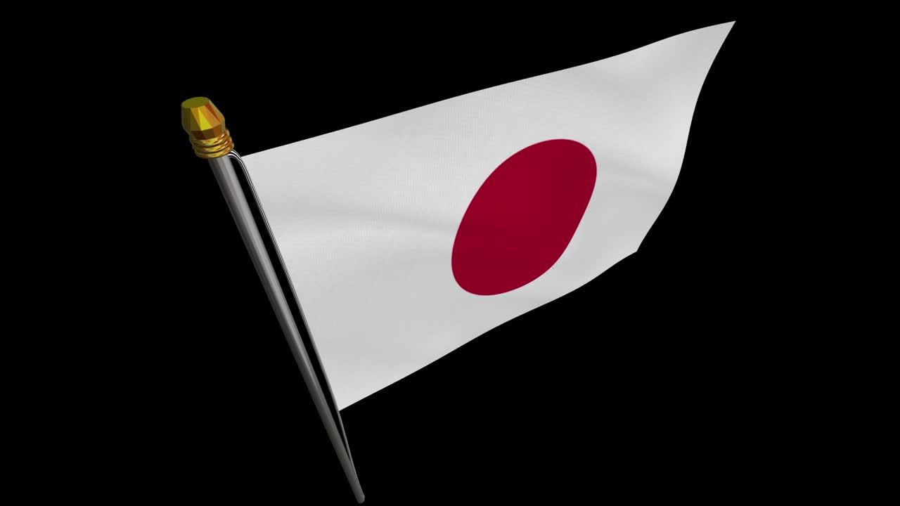 vídeo en bucle de la bandera japonesa revoloteando en el viento, vídeo en cámara lenta de 4k, con canal alfa