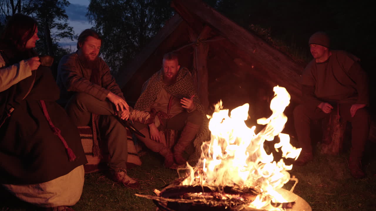 Vikings by the Campfire at Night